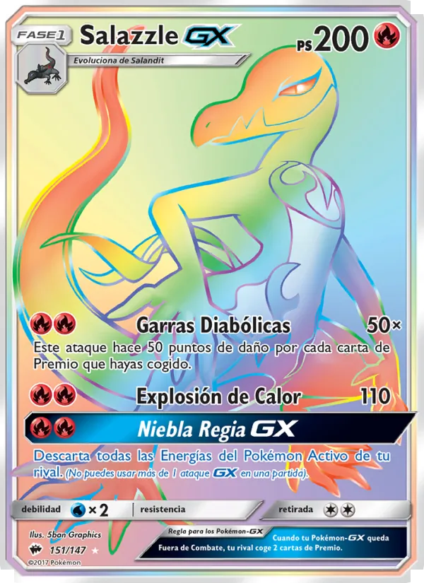 Carta Salazzle GX de la expansión Sombras Ardientes, número 151/147