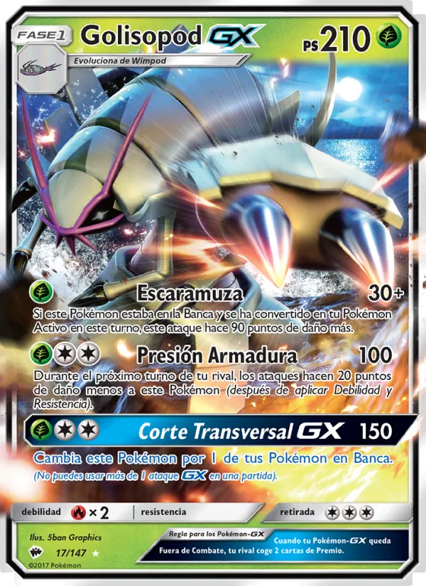 Carta Golisopod GX de la expansión Sombras Ardientes, número 17/147