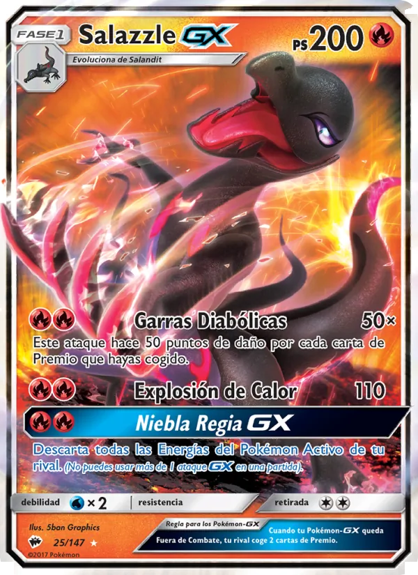 Carta Salazzle GX de la expansión Sombras Ardientes, número 25/147