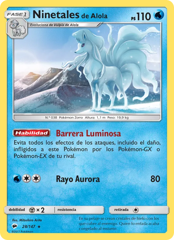 Carta Ninetales de Alola de la expansión Sombras Ardientes, número 28/147