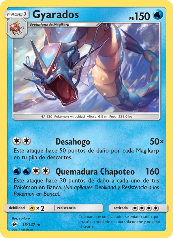 Carta Gyarados de la expansión Sombras Ardientes, número 33/147
