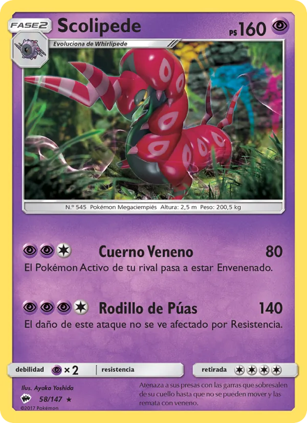 Carta Scolipede de la expansión Sombras Ardientes, número 58/147