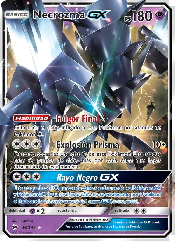 Carta Necrozma GX de la expansión Sombras Ardientes, número 63/147