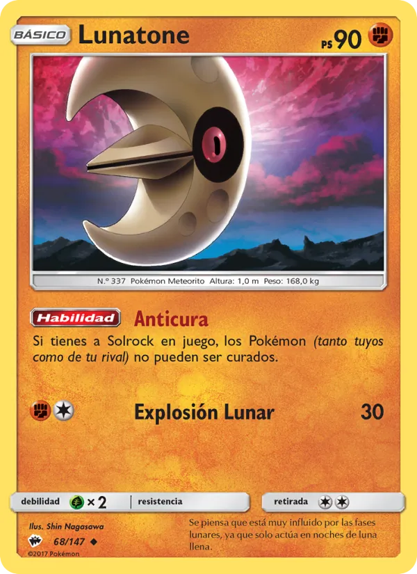 Carta Lunatone de la expansión Sombras Ardientes, número 68/147