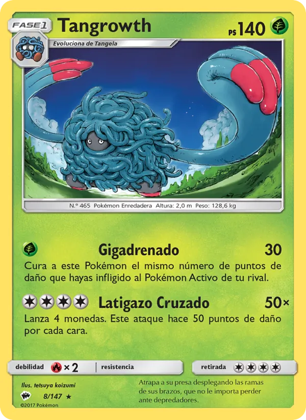 Carta Tangrowth de la expansión Sombras Ardientes, número 8/147