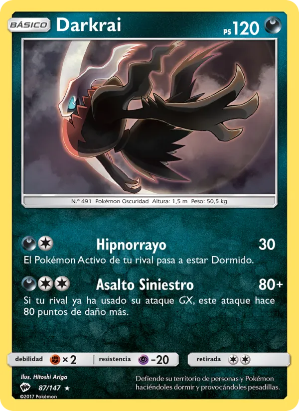 Carta Darkrai de la expansión Sombras Ardientes, número 87/147