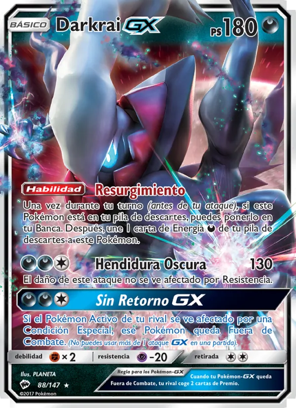 Carta Darkrai GX de la expansión Sombras Ardientes, número 88/147