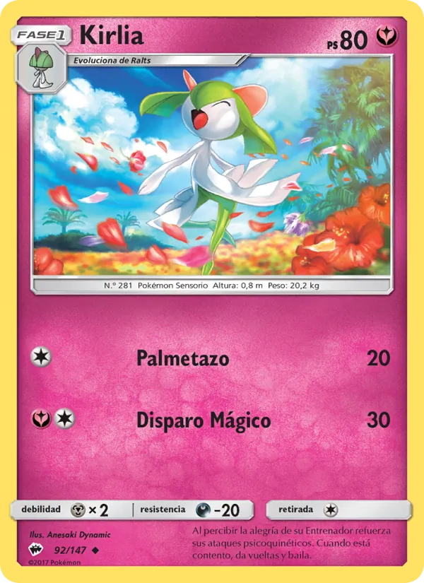 Carta Kirlia de la expansión Sombras Ardientes, número 92/147