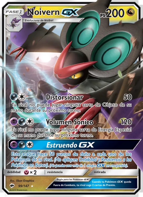 Carta Noivern GX de la expansión Sombras Ardientes, número 99/147