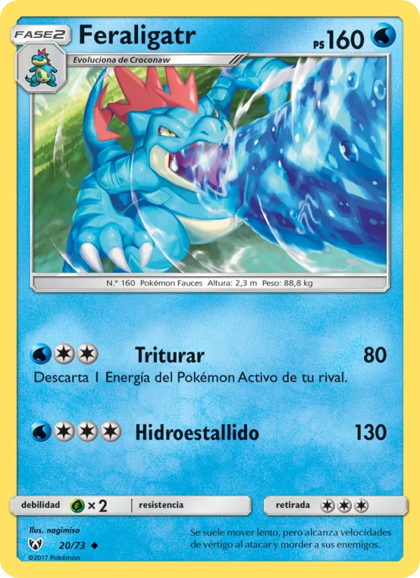 Carta Feraligatr de la expansión Leyendas Luminosas, número 20/73
