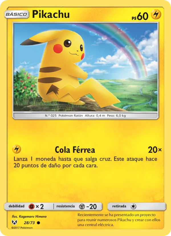 Carta Pikachu de la expansión Leyendas Luminosas, número 28/73