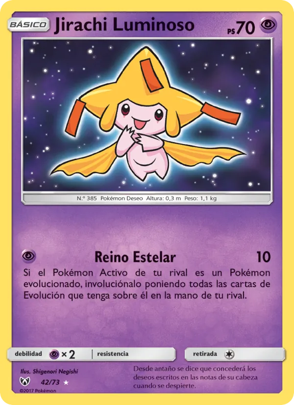 Carta Jirachi Luminoso de la expansión Leyendas Luminosas, número 42/73