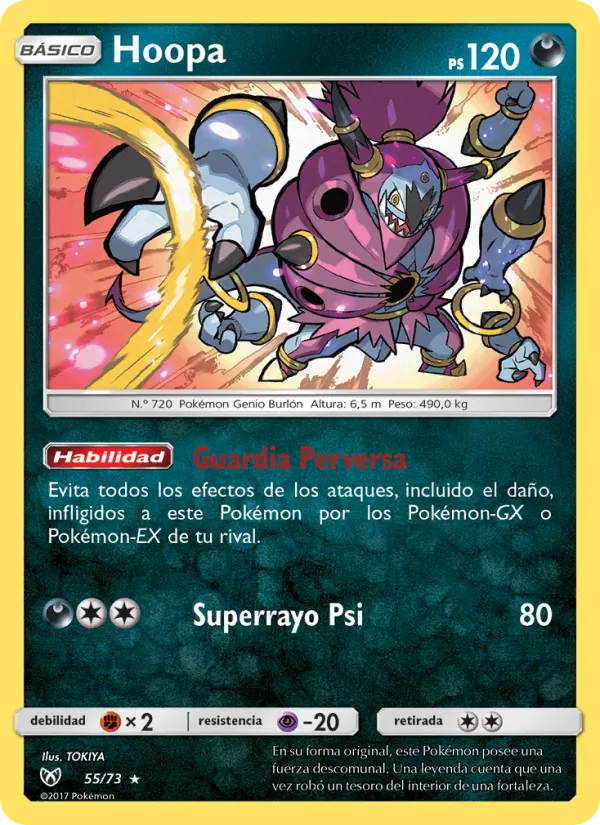 Carta Hoopa de la expansión Leyendas Luminosas, número 55/73