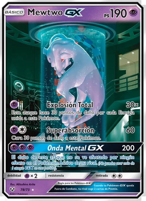 Carta Mewtwo GX de la expansión Leyendas Luminosas, número 78/73