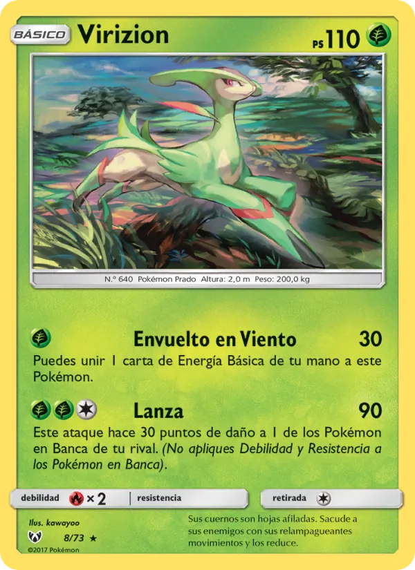 Carta Virizion de la expansión Leyendas Luminosas, número 8/73