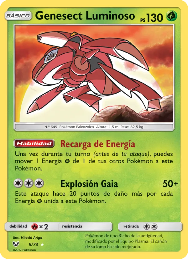 Carta Genesect Luminoso de la expansión Leyendas Luminosas, número 9/73