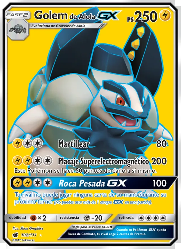 Carta Golem de Alola GX de la expansión Invasión Carmesí, número 102/111