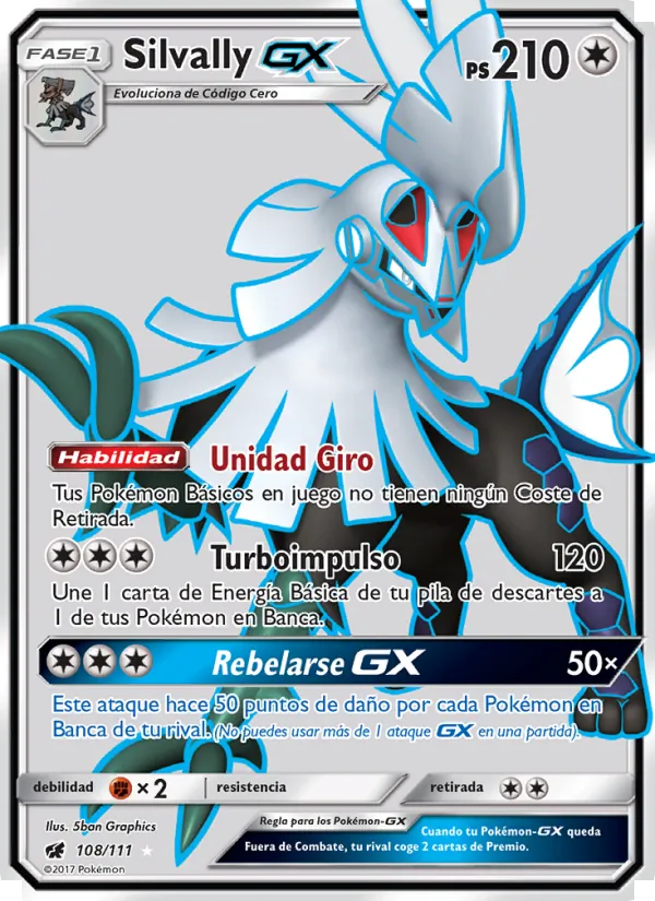 Carta Silvally GX de la expansión Invasión Carmesí, número 108/111
