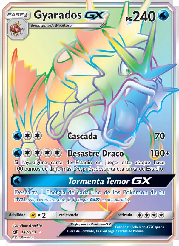 Carta Gyarados GX de la expansión Invasión Carmesí, número 112/111