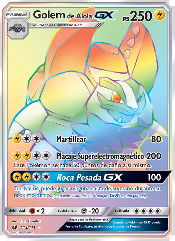 Carta Golem de Alola GX de la expansión Invasión Carmesí, número 113/111