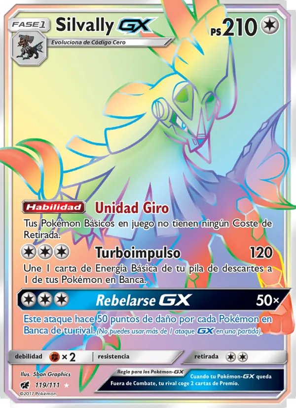 Carta Silvally GX de la expansión Invasión Carmesí, número 119/111