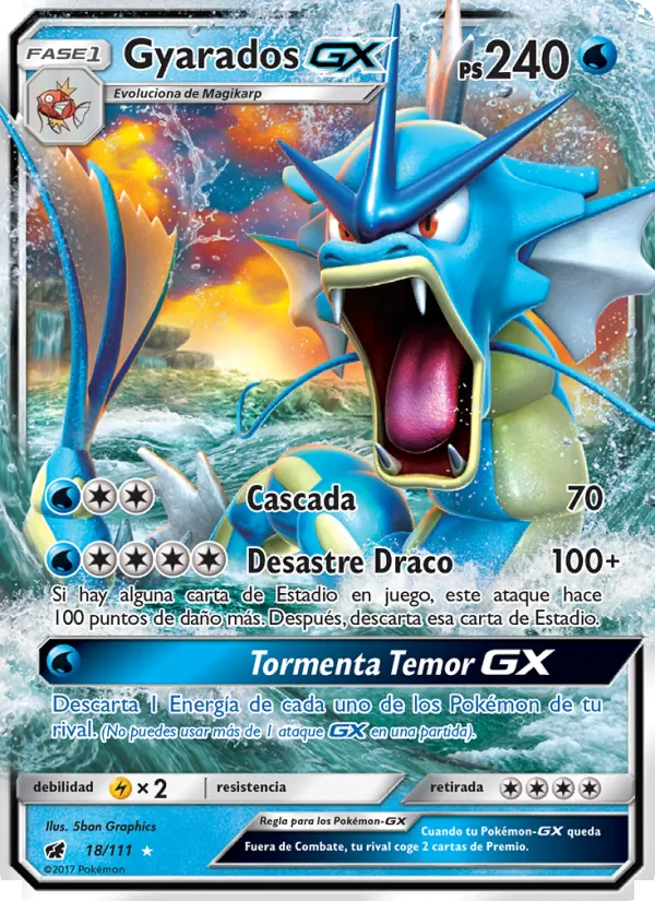 Carta Gyarados GX de la expansión Invasión Carmesí, número 18/111