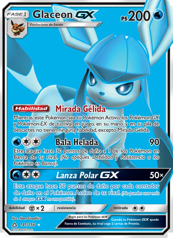 Carta Glaceon GX de la expansión Ultraprisma, número 141/156