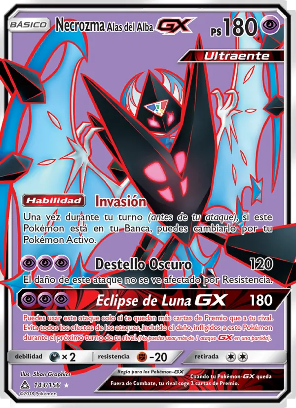Carta Necrozma Alas del Alba GX de la expansión Ultraprisma, número 143/156
