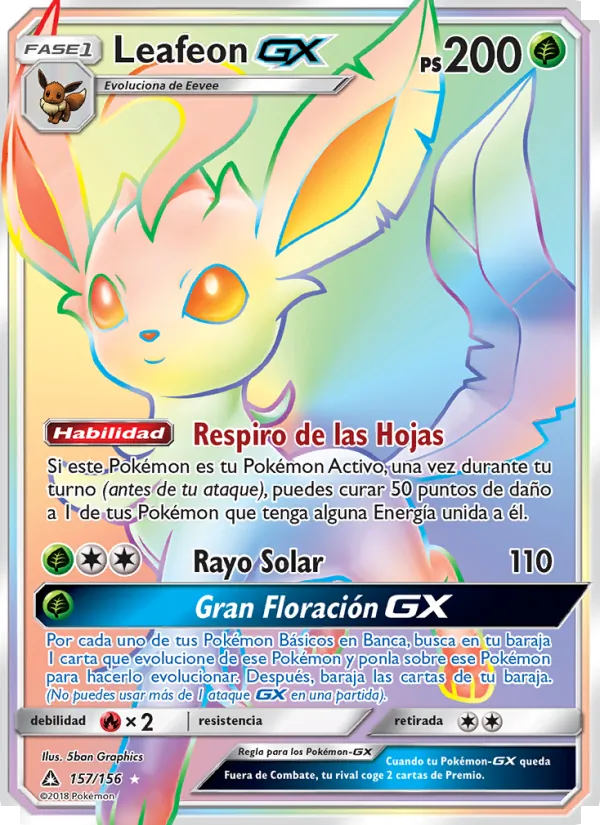 Carta Leafeon GX de la expansión Ultraprisma, número 157/156