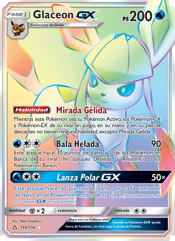 Carta Glaceon GX de la expansión Ultraprisma, número 159/156