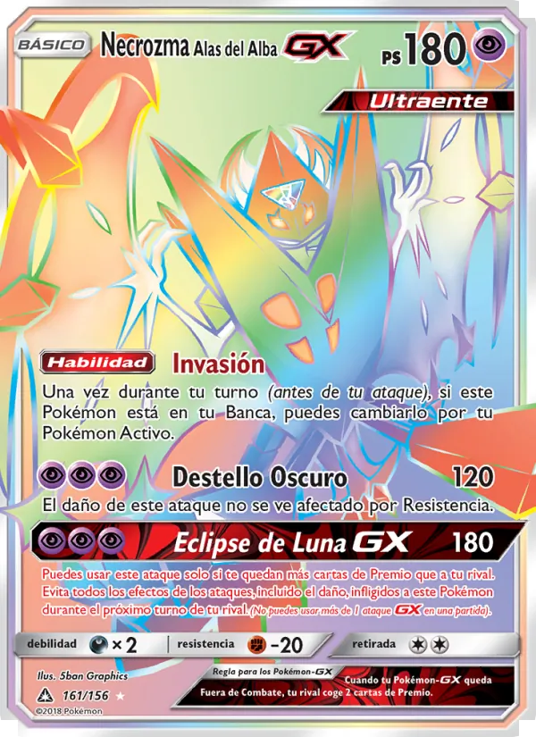 Carta Necrozma Alas del Alba GX de la expansión Ultraprisma, número 161/156