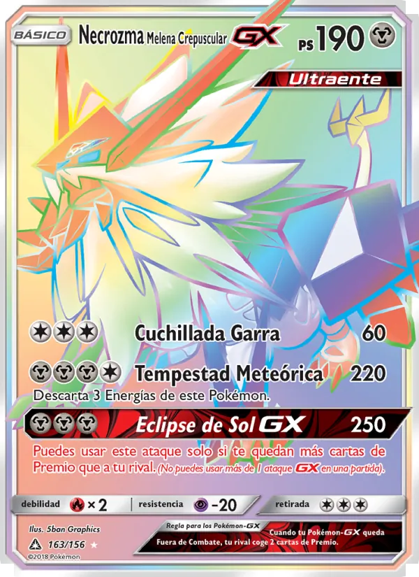 Carta Necrozma Melena Crepuscular GX de la expansión Ultraprisma, número 163/156