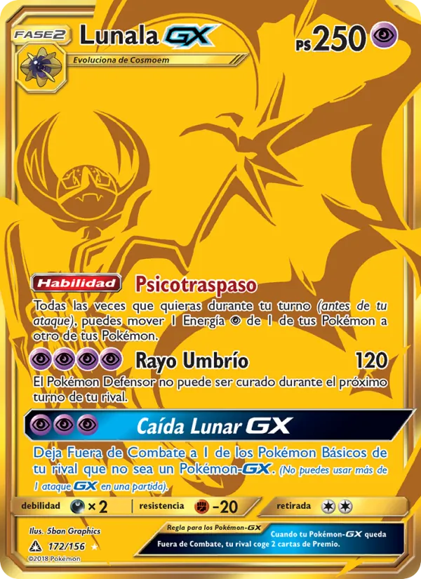 Carta Lunala GX de la expansión Ultraprisma, número 172/156