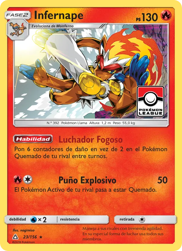 Carta Infernape de la expansión Ultraprisma, número 23/156