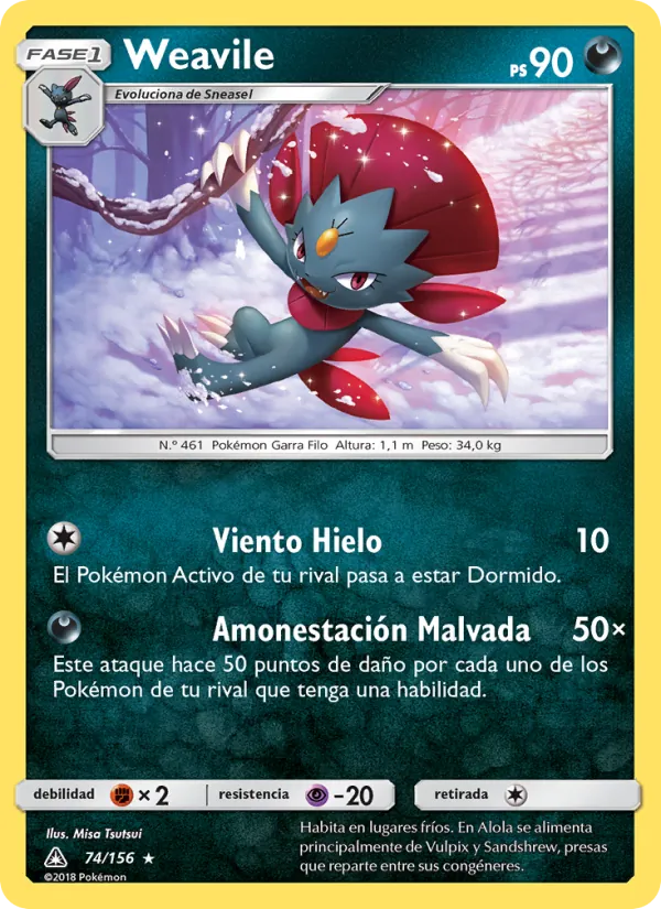 Carta Weavile de la expansión Ultraprisma, número 74/156