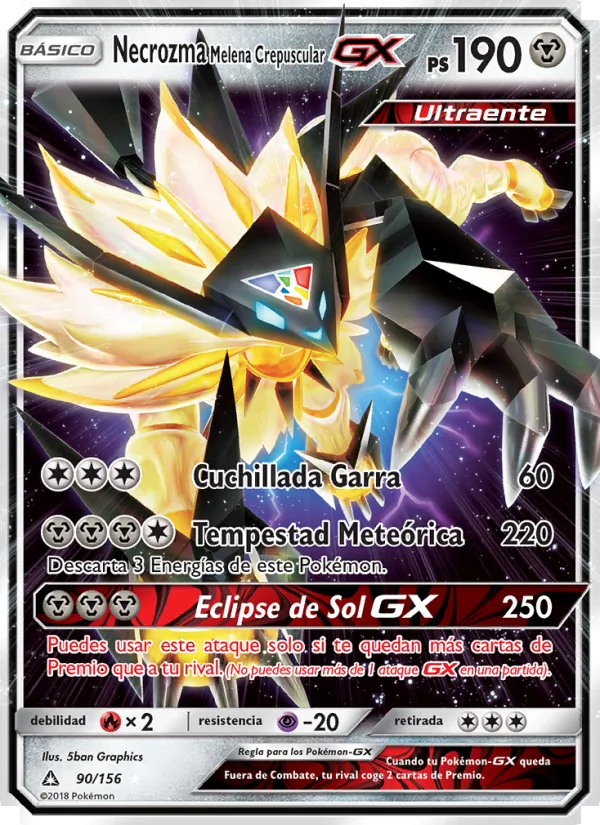 Carta Necrozma Melena Crepuscular GX de la expansión Ultraprisma, número 90/156