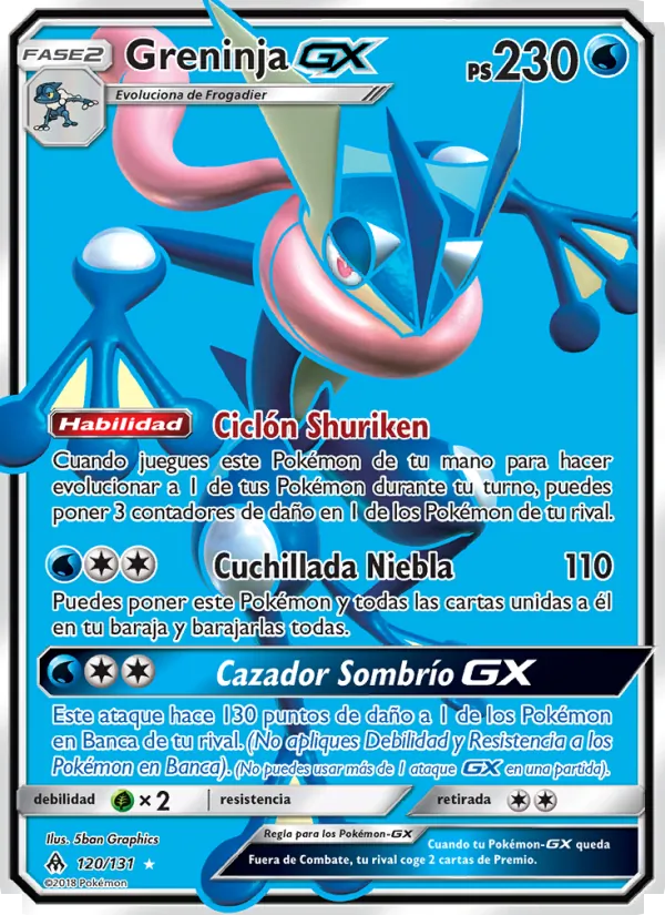 Carta Greninja GX de la expansión Luz Prohibida, número 120/131