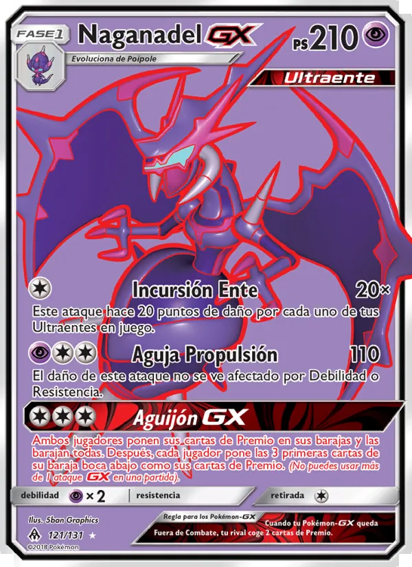 Carta Naganadel GX de la expansión Luz Prohibida, número 121/131