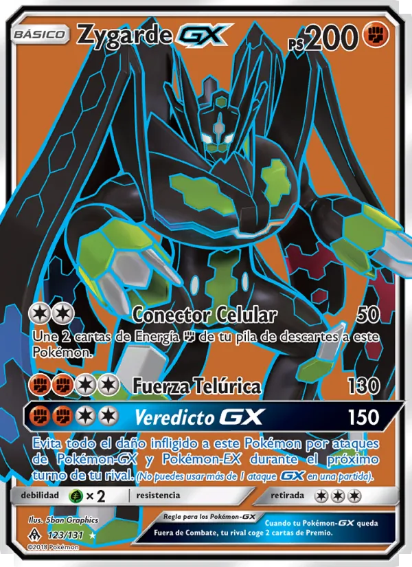 Carta Zygarde GX de la expansión Luz Prohibida, número 123/131