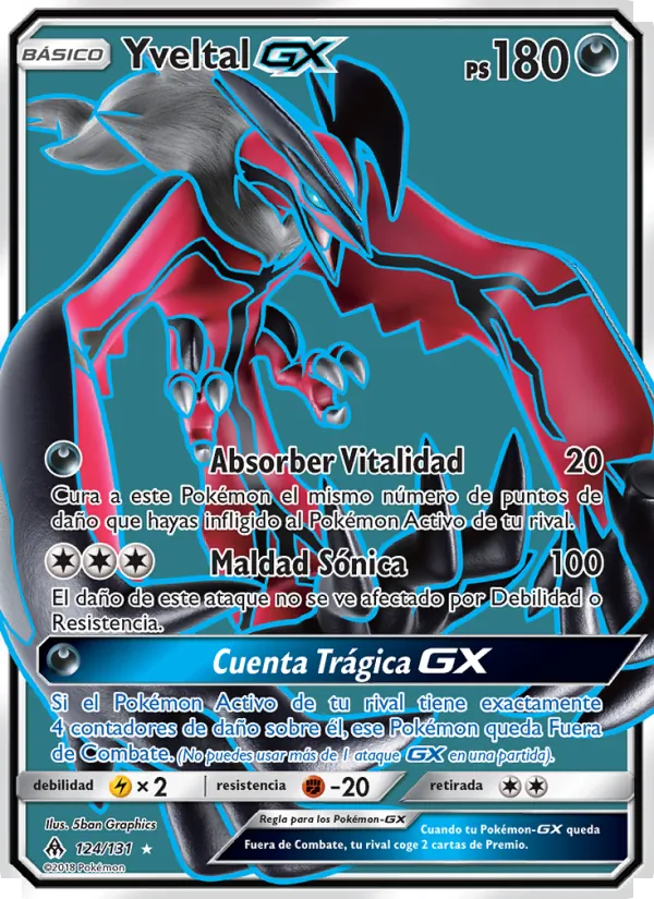 Carta Yveltal GX de la expansión Luz Prohibida, número 124/131