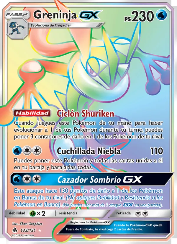 Carta Greninja GX de la expansión Luz Prohibida, número 133/131