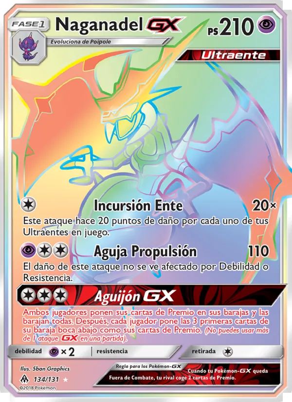Carta Naganadel GX de la expansión Luz Prohibida, número 134/131