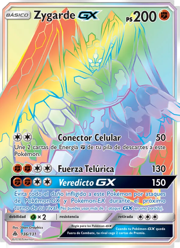 Carta Zygarde GX de la expansión Luz Prohibida, número 136/131