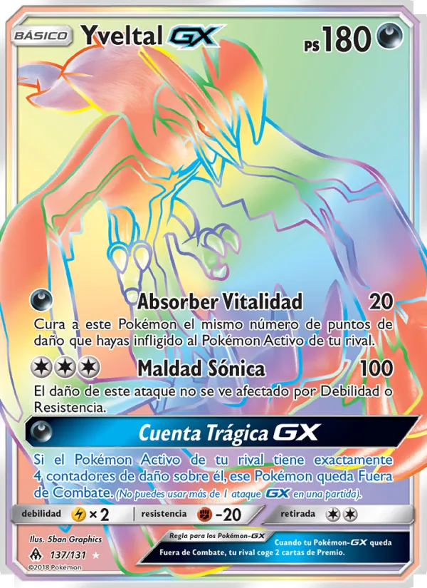 Carta Yveltal GX de la expansión Luz Prohibida, número 137/131