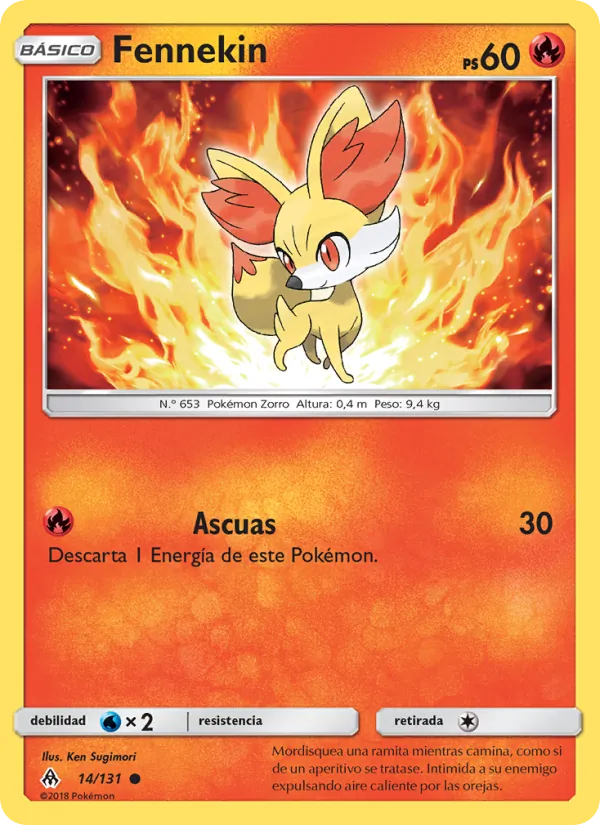 Carta Fennekin de la expansión Luz Prohibida, número 14/131