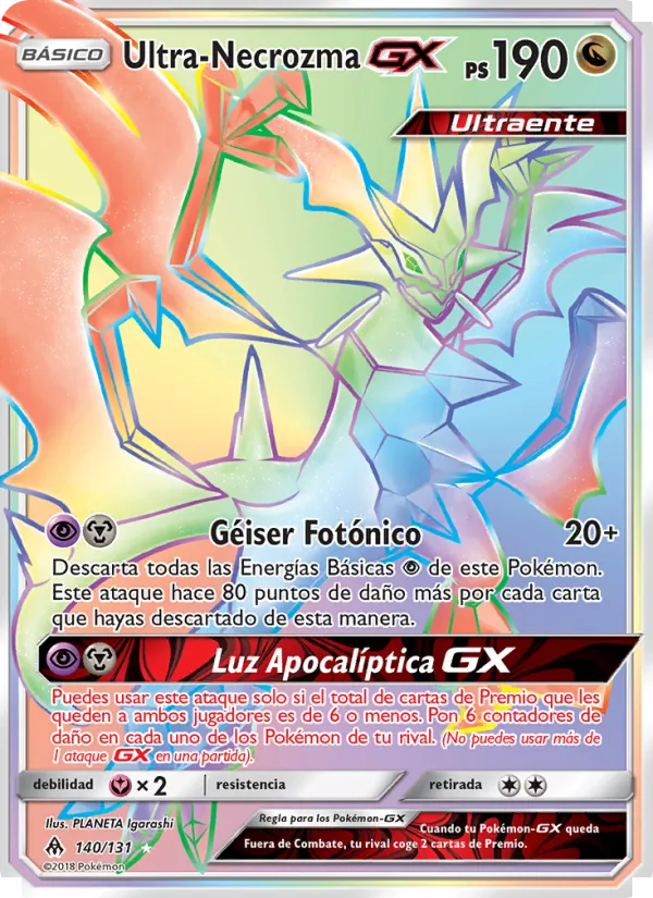 Carta Ultra-Necrozma GX de la expansión Luz Prohibida, número 140/131