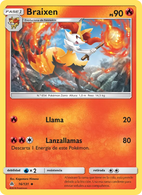 Carta Braixen de la expansión Luz Prohibida, número 16/131