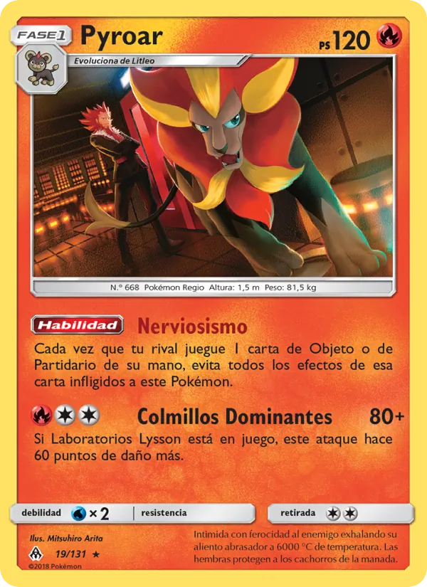 Carta Pyroar de la expansión Luz Prohibida, número 19/131