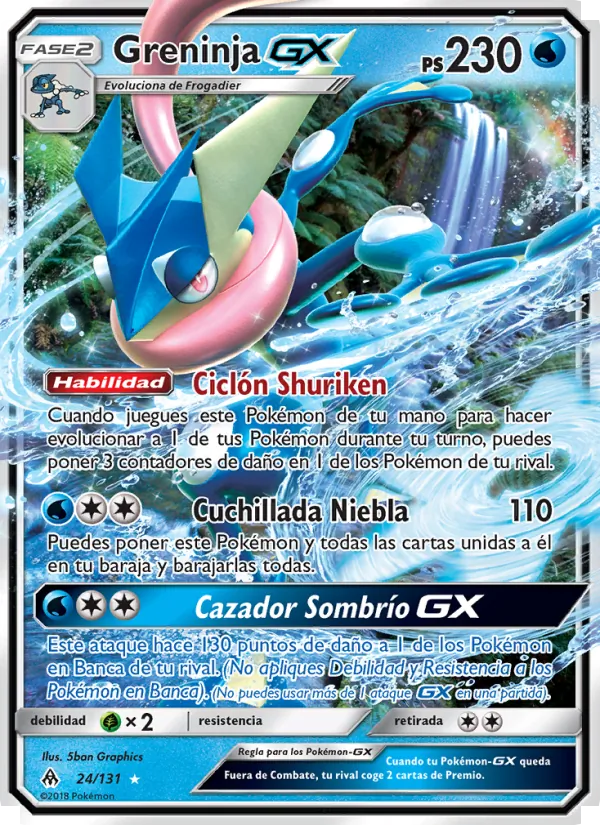 Carta Greninja GX de la expansión Luz Prohibida, número 24/131