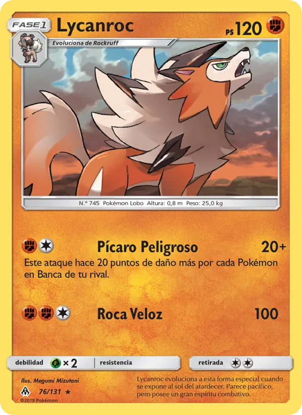 Carta Lycanroc de la expansión Luz Prohibida, número 76/131